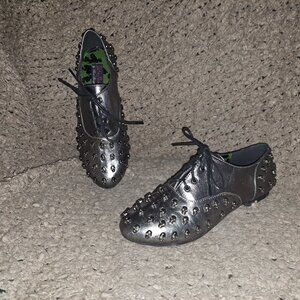 ABBEY DAWN-Skull Shoes-Silver Lace-Up-Avril Lavigne-Sz 38-NEW/NO BOX
